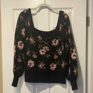 Anthropologie Black and Pink Floral Sweater